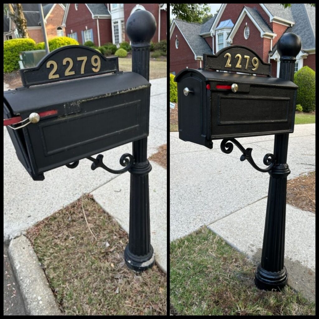 Before and after photo of a restored mailbox