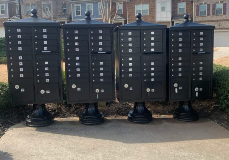 Cluster mailboxes in an apartment community.